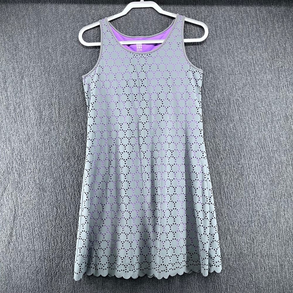 Title Nine Nimblene Dress Womens Sz S Grey Purple Laser Cut Eyelet Scalloped Hem